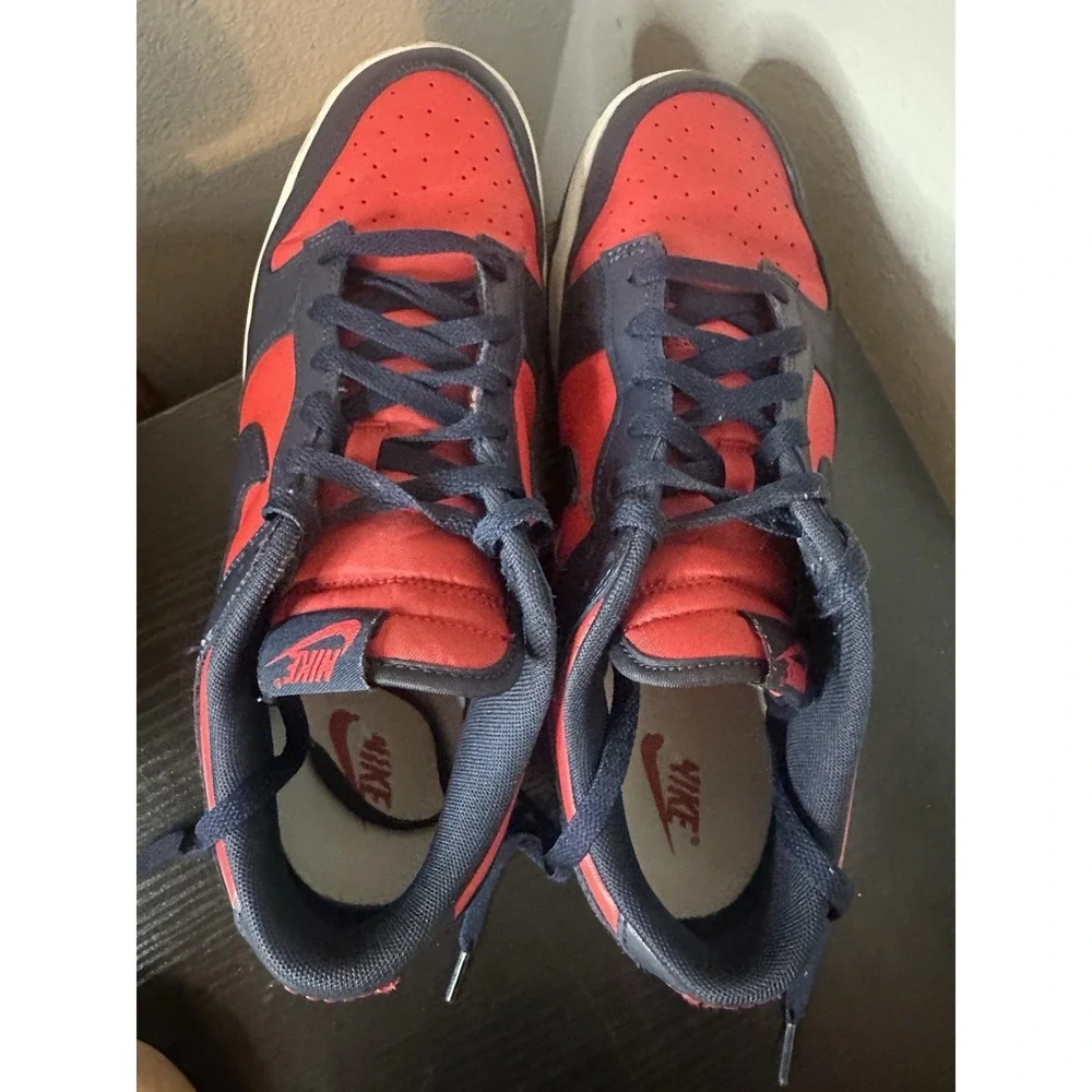 Size 12 - Nike Dunk Low Retro University Red White Obsidian Blue Shoes Mens